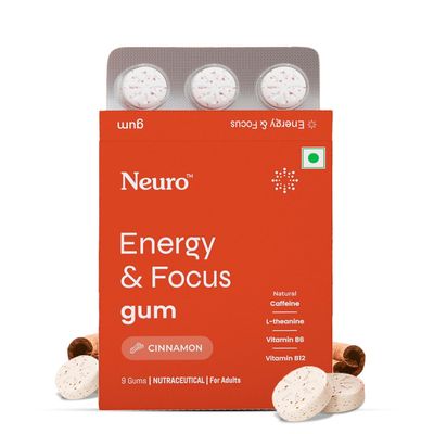 NeuroGum Energy Caffeine Gum (9 Pieces) - Sugar Free with L-theanine + Natural Caffeine + Vitamin B12 & B6 - Energy & Focus Supplement for Women & Men, Peppermint Flavor | (Pack of 1 (9 Gums), Cinnamon)