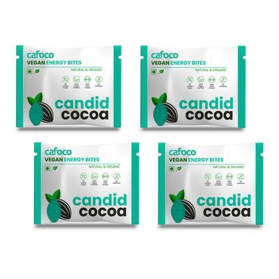 CAFOCO Candid Cocoa Energy Bars with No Added Sugar, Fibre Nutrition, No Preservatives, Healthy Snack Bites with Cashew, Cocoa, Dates & Plant Protein Powder for Quick Breakfast (Pack of 4x30g Each)