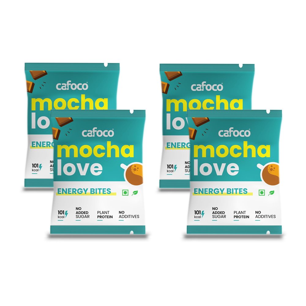 CAFOCO Mocha Love Energy Bars with No Added Sugar, High Plant Protein, Fibre Nutrition, No Preservatives, Healthy Sugar-Free Protein Snack Bites for Quick Breakfast (Pack of 4x30g Each)
