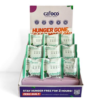 CAFOCO Candid Cocoa Energy Bars with No Added Sugar, Fibre Nutrition, No Preservatives, Healthy Snack Bites with Cashew, Cocoa, Dates & Plant Protein Powder for Quick Breakfast (Pack of 9x30g Each)