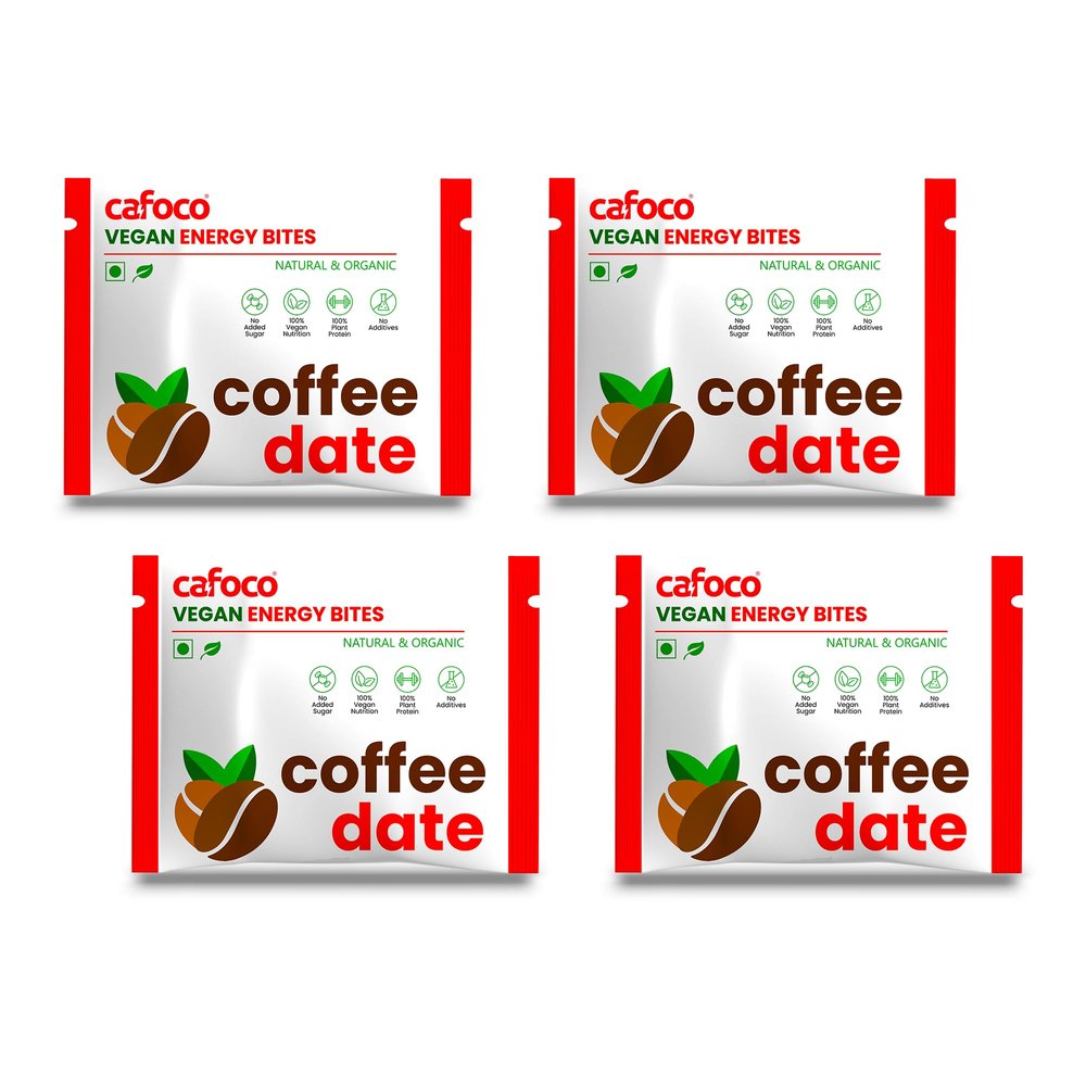 CAFOCO Coffe Date Energy Bars with No Added Sugar, Fibre Nutrition No Preservatives, Healthy Snack Bites with Cashew, Rich Coffe, Cocoa, Dates & Plant Protein Powder for Breakfast (Pack of 4x30g Each)