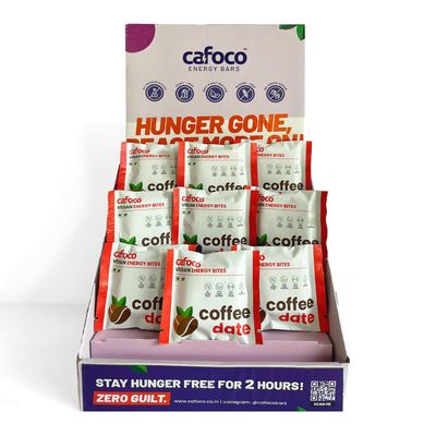 CAFOCO Coffe Date Energy Bars with No Added Sugar, Fibre Nutrition No Preservatives, Healthy Snack Bites with Cashew, Rich Coffe, Cocoa, Dates & Plant Protein Powder for Breakfast (Pack of 9x30g Each)