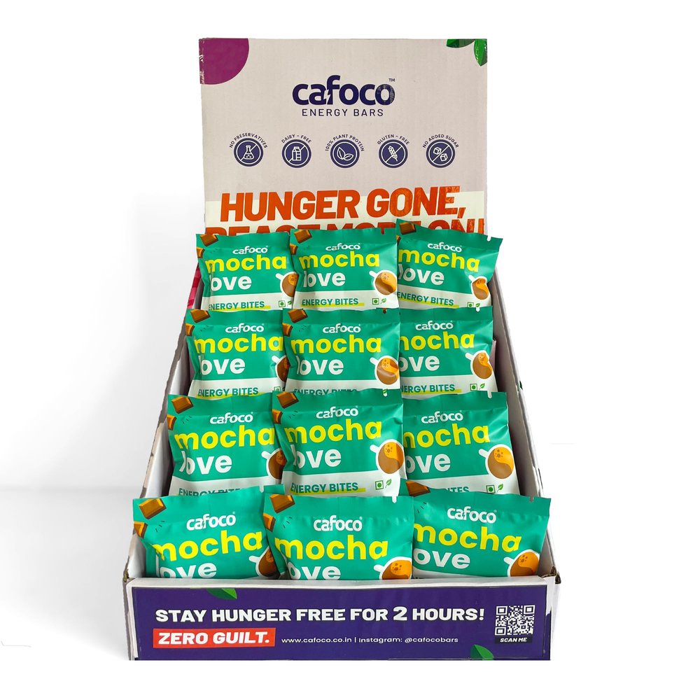 CAFOCO Mocha Love Energy Bars with No Added Sugar, High Plant Protein, Fibre Nutrition, No Preservatives, Healthy Sugar-Free Protein Snack Bites for Quick Breakfast (Pack of 12x30g Each)