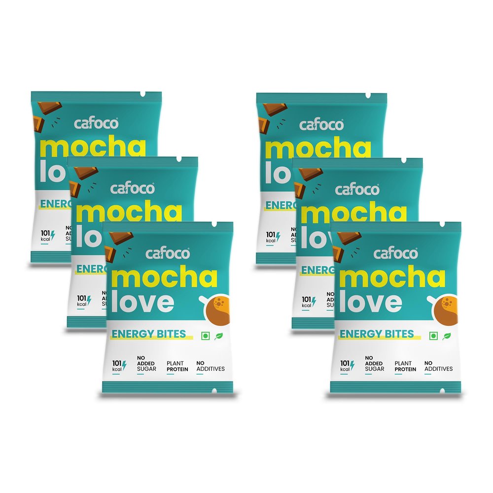 CAFOCO Mocha Love Energy Bars with No Added Sugar, High Plant Protein, Fibre Nutrition, No Preservatives, Healthy Sugar-Free Protein Snack Bites for Quick Breakfast (Pack of 6x30g Each)