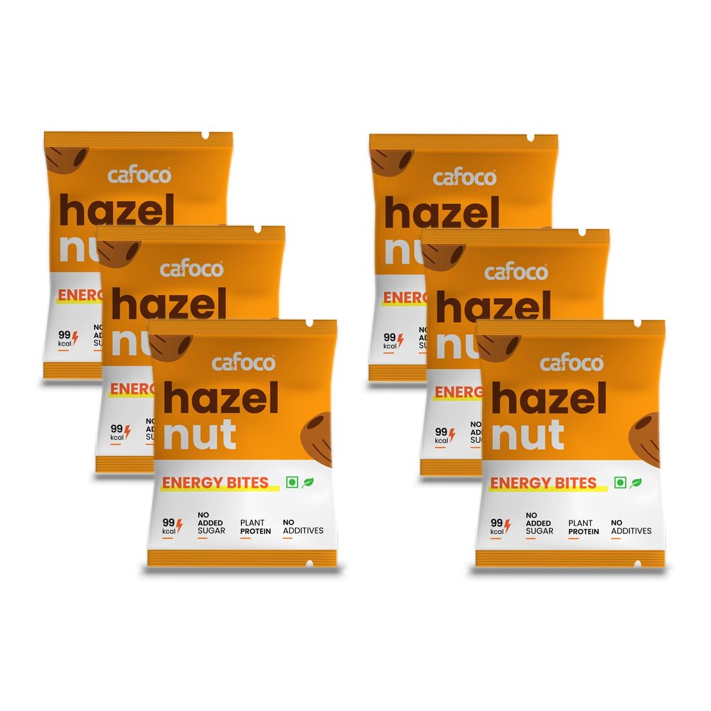 CAFOCO Hazel Nut Energy Bars with No Added Sugar, Fibre Nutrition, No Preservatives, Healthy Snack Bites with Cashew, Hazelnut, Cocoa, Dates, Sunflower & Pumpkin Seeds and more (Pack of 6x30g Each)