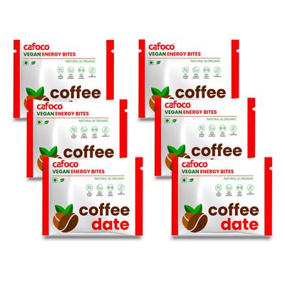 CAFOCO Coffe Date Energy Bars with No Added Sugar, Fibre Nutrition, No Preservatives Healthy Snack Bites with Cashew, Rich Coffe, Cocoa, Dates & Plant Protein Powder for Breakfast (Pack of 6x30g Each)