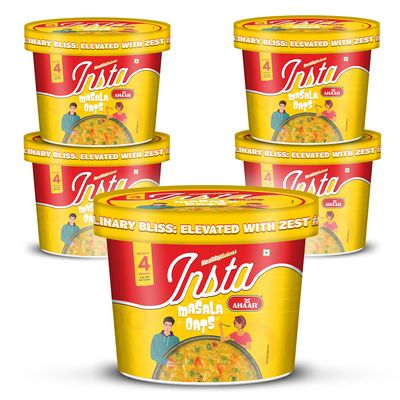 Insta Ahaar Masala Oats - Cup 55g | Ready-to-Eat | Instant Snack (55 G Each (Pack of 5), Cuppa Masala Oats)