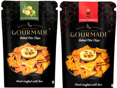 Gourmade Soulful Snacking Pita Chips Olive & Herbs and Barbeque Smoky | Baked Pita Bread Chips | Pita Chips Baked, 250g(each Pack 125g) |Dip Starter ChipsTravel Snack|Mediterrianean Pita Bread Chips|Nachos & Tortillas