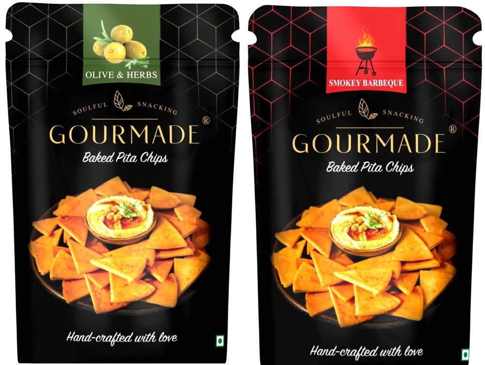 Gourmade Soulful Snacking Pita Chips Olive & Herbs and Barbeque Smoky | Baked Pita Bread Chips | Pita Chips Baked, 250g(each Pack 125g) |Dip Starter ChipsTravel Snack|Mediterrianean Pita Bread Chips|Nachos & Tortillas