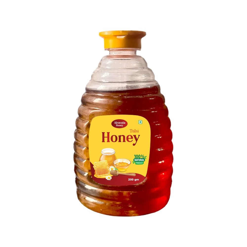 Airavata Honey 100% Pure & Natural Tulsi Honey | Raw Honey for Immune Support | Nutrient Rich Deliciously Honey | Ideal Gift for Honey Lovers (250g) Pack of 1