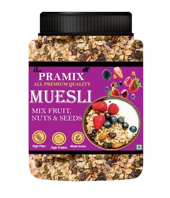 Pramix Muesli Fruit and Nuts - 400g With Fruits, Nuts & Seeds, Multigrain Breakfast Cereal, Delight Healthy Breakfast