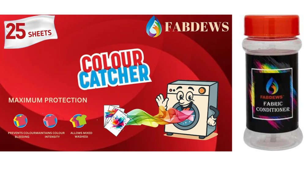 FABDEWS Colour Catcher Sheets with Free FABDEWS Fabric Conditioner (Pack of 25) Sheets are Excellent Protectors from Colour Transfer in Laundry.