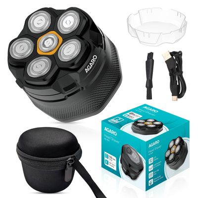AGARO HS7979 Head Shaver, for Bald Men, 6 Flexible Heads, Wet/Dry Head Shaver, Rechargeable, IPX7 Waterproof, Detachable Heads