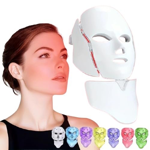 7-Color LED Face Mask Light Therapy with Neck Treatment - Anti-Aging Skin Rejuvenation, Wrinkle Reduction & Tightening Facial Care - Professional Skin Care Device for Radiant Youthful Skin