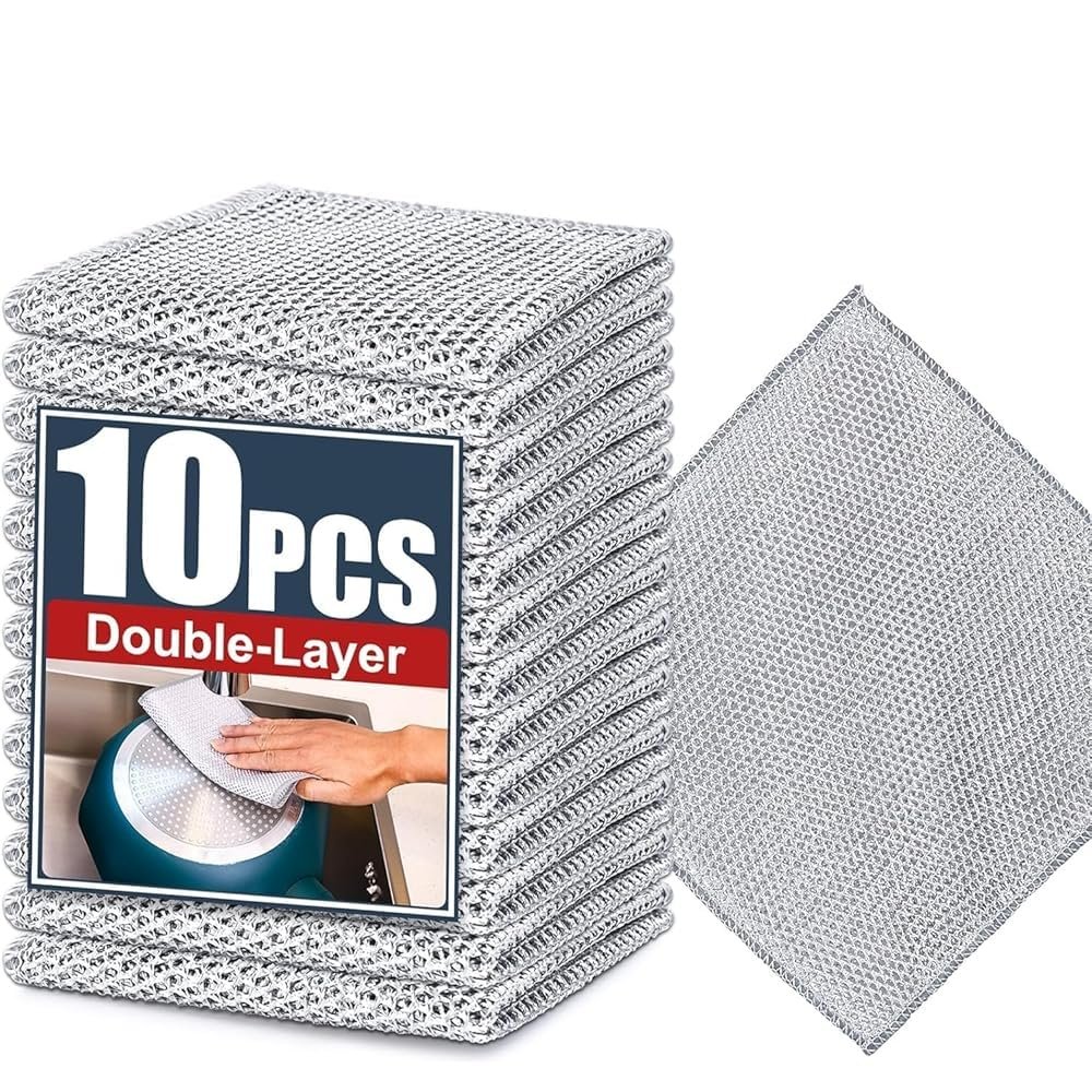 Double Layer Steel Scrubber - Heavy Duty Stainless Steel Cleaning Pad, Non-Scratch, 20 x 20 cm (10)