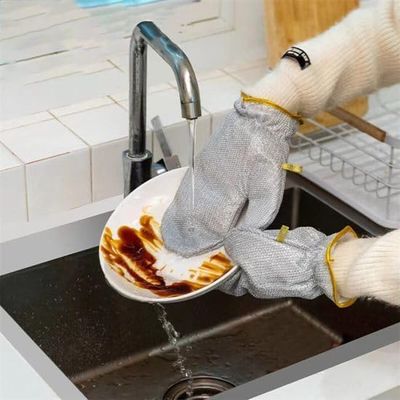 LUIE TEK LIYA Wire Dishwashing Gloves, Kitchen & Household Cleaning Gloves, Heat Insulating & Waterproof, Reusable, Silver
