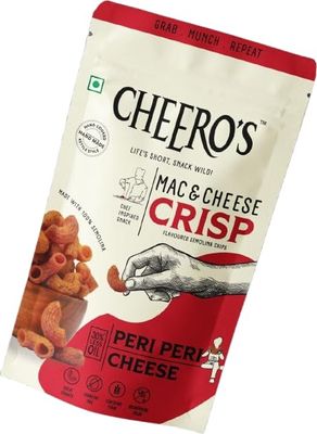 Cheero's Mac and Cheese Crisp | Peri Peri Cheese Flavoured Chips Pc of 16 | 100% Semolina, High protein Handmade Crunchy Snack | 30% Less Oil with Zero Trans Fat Munchies for Kids, Adult and Family