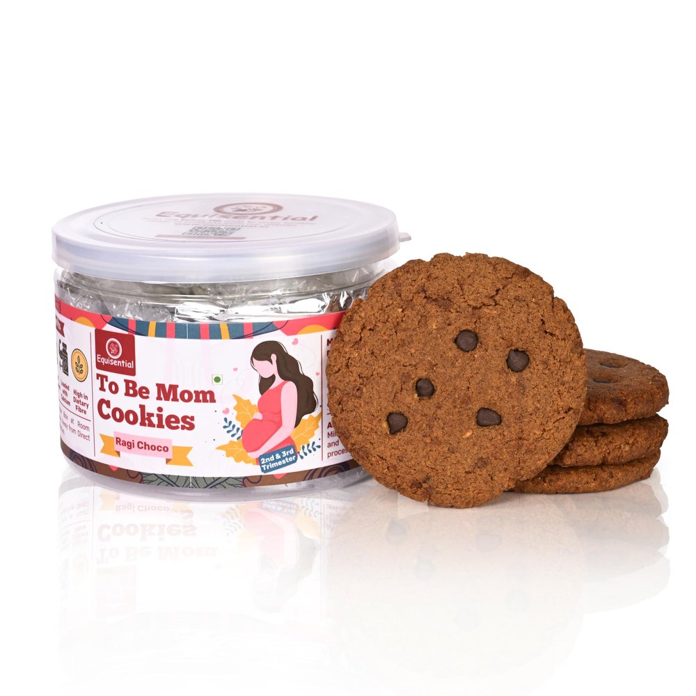 Equisential - To Be Mom Cookies - RAGI CHOCO | Rich In Calcium, Iron & Vitamin | High In Dietary Fibre | Fight Anemia & Boost Hemoglobin | Trimester Wise Pregnancy Diet | Antenatal Care | Cookies For Mom To Be For Good Development of Foetus | 250GM |
