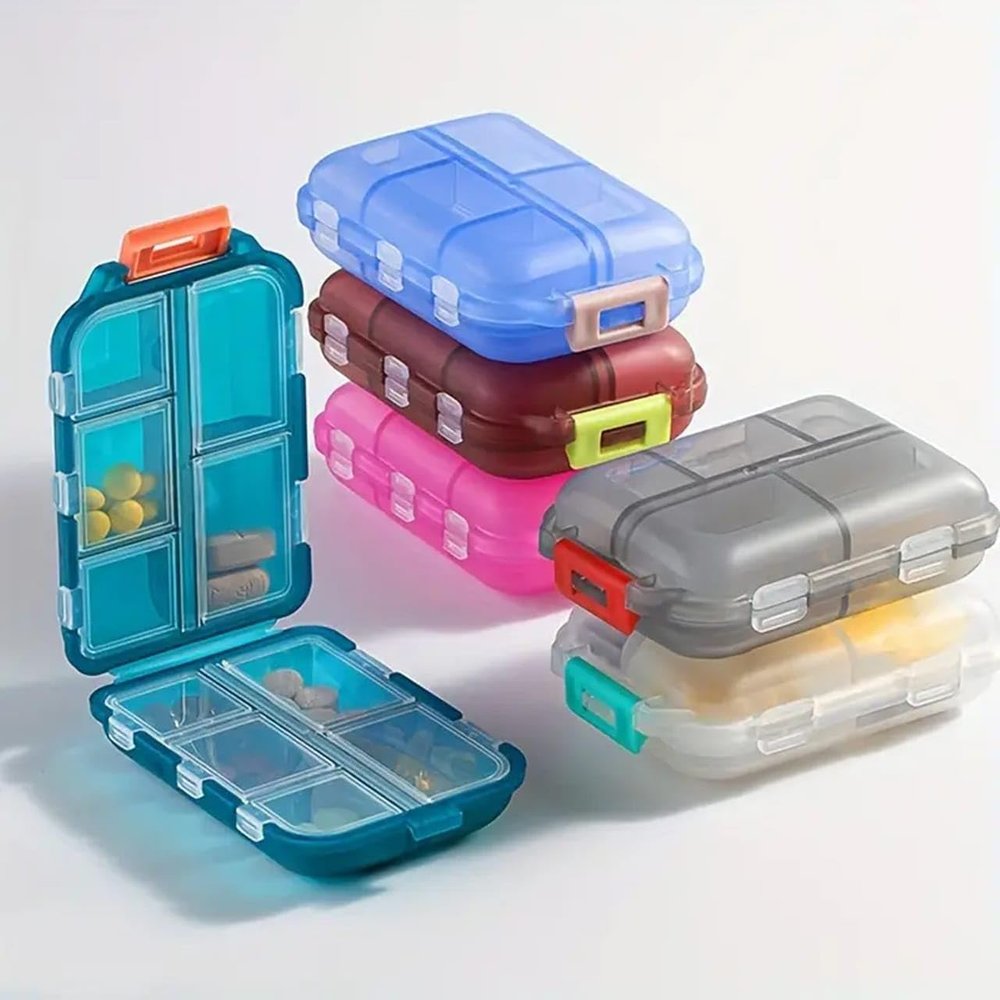 DALVADI Double Layer Pill Organizer Pill Case with 10 Compartments Portable Mini Travel Pills Box Medicine Carry Box Seal Storage Container Holder for Outdoor Camping Home Travel