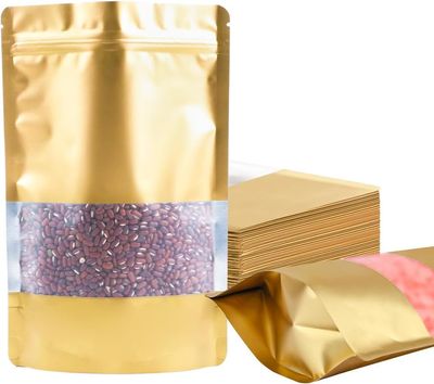 DNY Premium Self-Sealing Stand-Up Ziplock Pouches | 20 Pcs (1000g) Gold Food-Grade Storage Bags with Transparent Window | Airtight, Waterproof, Reusable Smart Packaging for Snacks, Dry Fruits, Spices