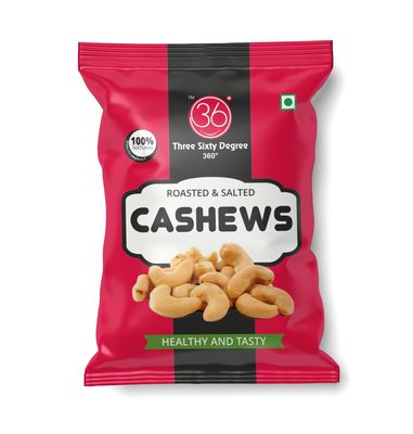 360 Three Sixty Degree Classic Salted & Roasted Cashews | Flavourful & Crunchy | Handpicked, Salted & Slow Roasted Cashews | Rich in Protein| No Preservatives |12g x 12 = 144g