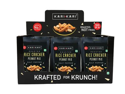 Kari Kari Salt Pepper Rice Cracker & Peanut Mix | Crunchy Japanese Snacks | Roasted, Non-Fried | Healthy Snacks | 100% Vegetarian | Party Snacks (18g x Pack of 24)