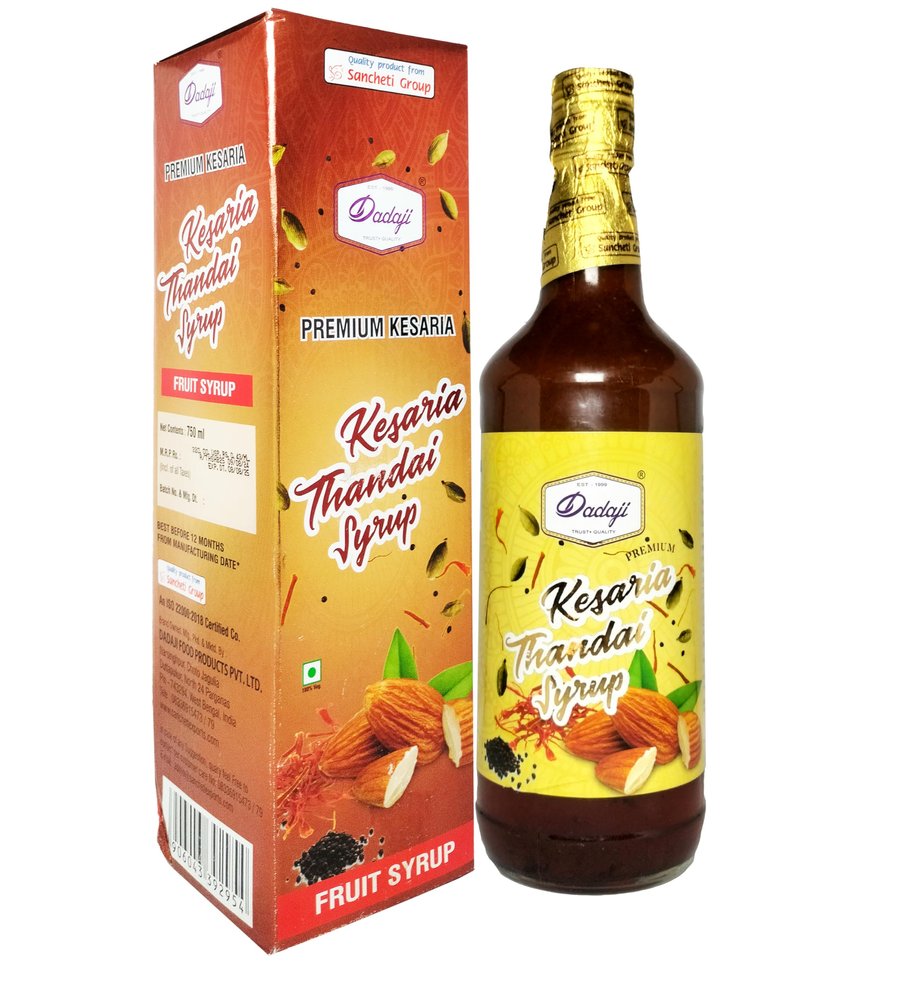 Dadaji Premium Kesraia Thandai Syrup - 750ml - Premium Holi Kesar Badam Thandai Drink