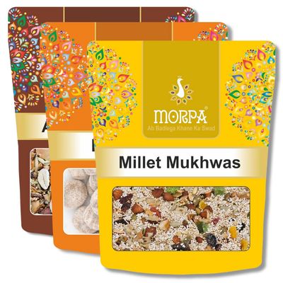 Almond Dry Fruit Delight Assorted Digestive Mouth Freshner, Digestive Hing Tikki Pachak Churan,Millet Mukhwas Mix of Almonds, Seeds and Fruits for Fresh Breath and Gut Health (200g each) |After-Meal