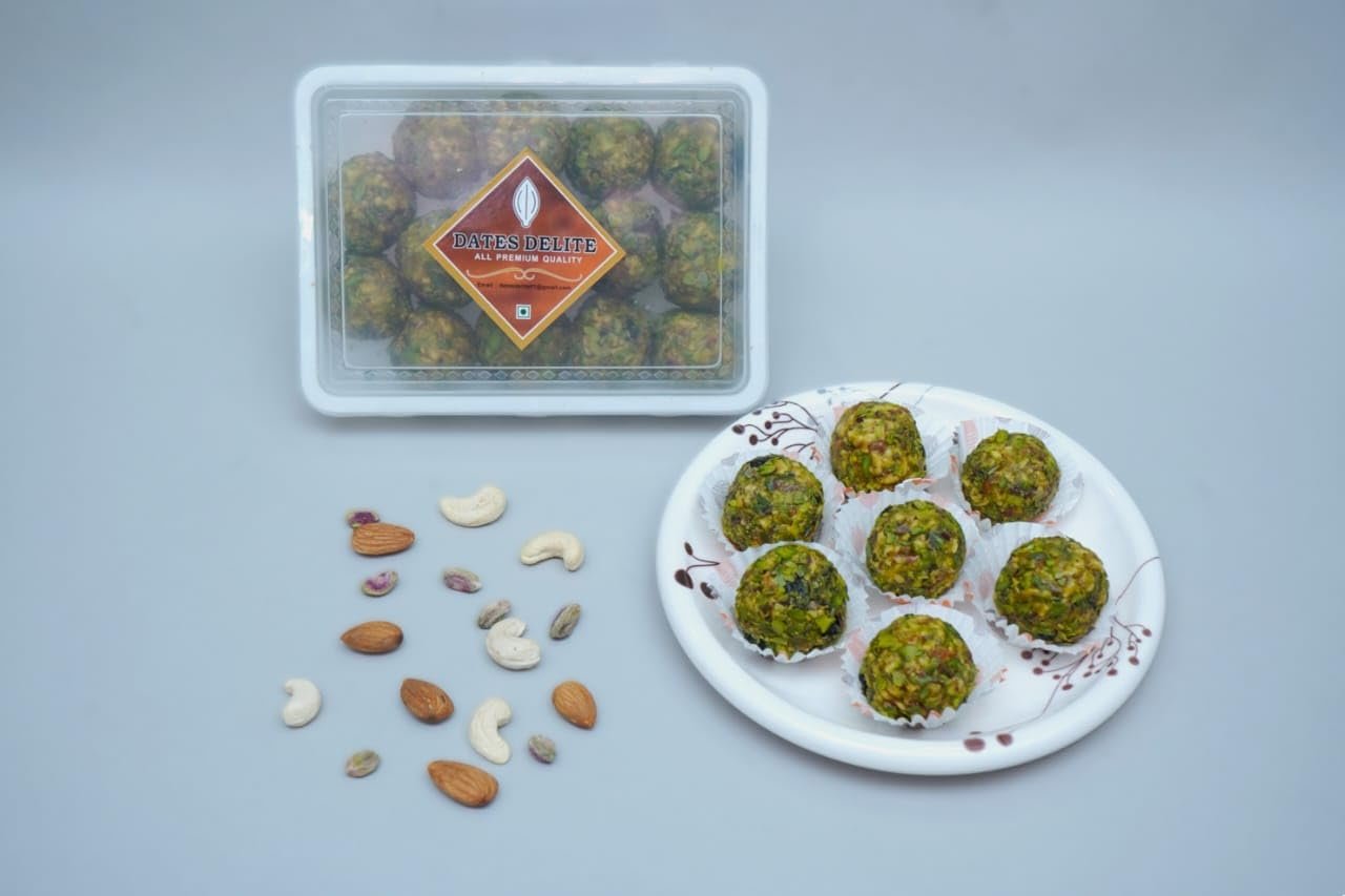 DATES DELITE || 250 gram || Dry Fruits Laddu || Dru fruit Laddu Made with Cashews, Almonds, Gulkand and Pure Ghee || Energy Bite & Healthy Snacks with Goodness of Dry Fruits || Healthy Delicious Indian Sweets (Pack of 1)