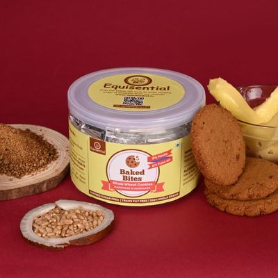 Equisential - Baked Bites WHOLE WHEAT Cookies | No Refined Sugar | No Maida | No Palm Oil | No Preservatives & Chemicals | 100% Natural Ingredients | 100 % Homemade Cookies | Goodness of Jaggery | High In Dietary Fibre | Healthy & Nutritious | 250GM 