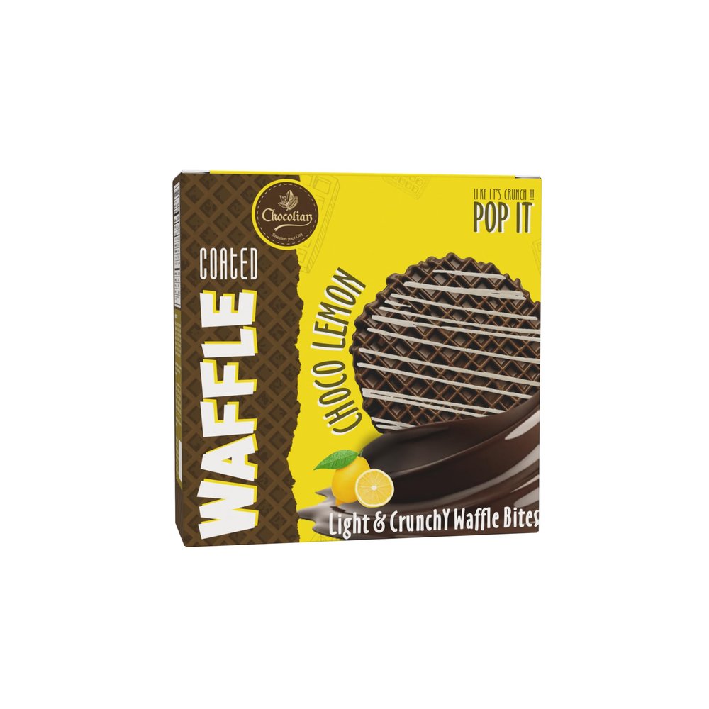 CHOCOLIAN BAKERS Dark Chocolate Lemon Waffle 60 Gram 100% Eggless | Crunchy & Light | 3 Waffles Per Box