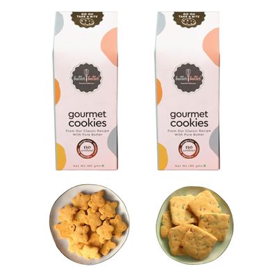 Butter Batter Gourmet Premium Cookies Combo Pack of Ajwain & Frutti Cookies | 100% Eggless, Pure Butter, No Margarine and No Preservatives Biscuits Perfect for snacking dessert or gifting | Pack of 2 Each 180g