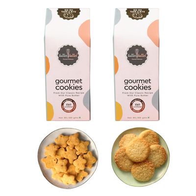 Butter Batter Gourmet Premium Cookies Ajwain Cookies Combo | 100% Eggless, Pure Butter, No Margarine and No Preservatives Biscuits Perfect for snacking dessert or gifting | Pack of 2 180g Each (Ajwain + Danish Sugar Coated)