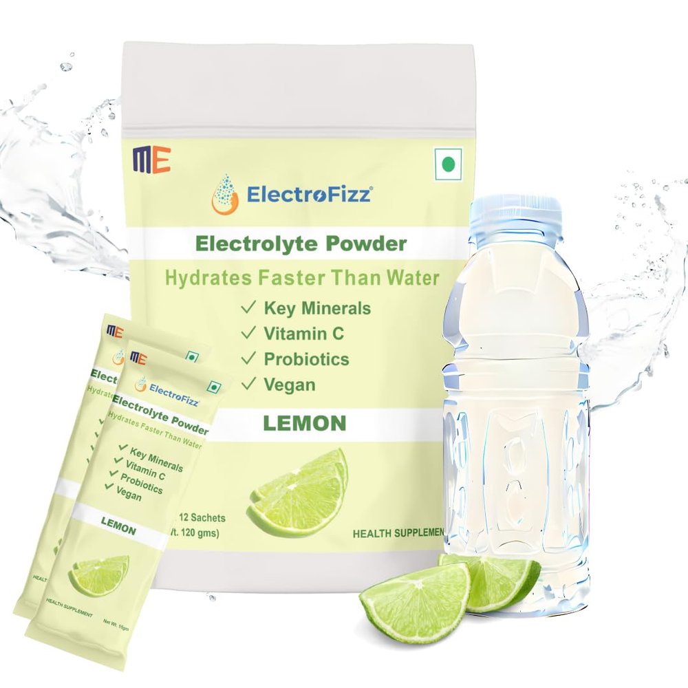 ElectroFizz Electrolyte Powder 24 Sachets of 10 gms each | Electrolyte Powder with Probiotics & Vitamin C |Electrolytes for Workout for Men & Women- Pack of 2 (Lemon)