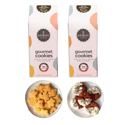 Butter Batter Gourmet Premium Cookies Ajwain Cookies Combo | 100% Eggless, Pure Butter, No Margarine and No Preservatives Biscuits Perfect for snacking dessert or gifting | Pack of 2 180g Each (Ajwain + Red Velvet)
