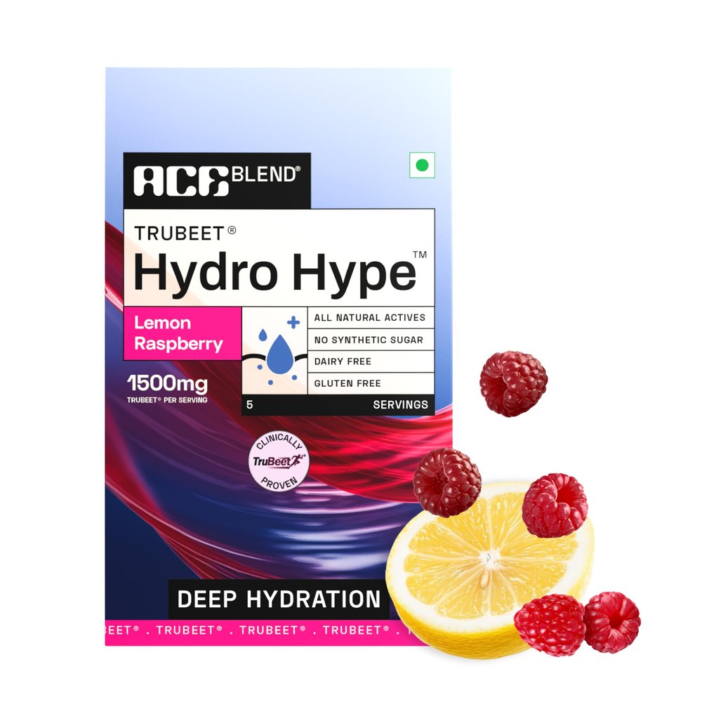 Ace Blend Hydro Hype (5 Sachets) | Energy & Blood Flow | Instant Hydration | Full-Spectrum Electrolytes | 100% Natural Beetroot Extract Multi Vitamins & Minerals | Lemon Raspberry