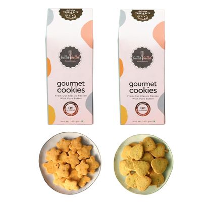 Butter Batter Gourmet Premium Cookies Ajwain Cookies Combo | 100% Eggless, Pure Butter, No Margarine and No Preservatives Biscuits Perfect for snacking dessert or gifting | Pack of 2 180g Each (Ajwain + Curry Leaves)