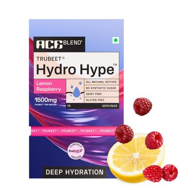 Ace Blend Hydro Hype (15 Sachets) | Energy & Blood Flow | Instant Hydration | Full-Spectrum Electrolytes | 100% Natural Beetroot Extract Multi Vitamins & Minerals | Lemon Raspberry