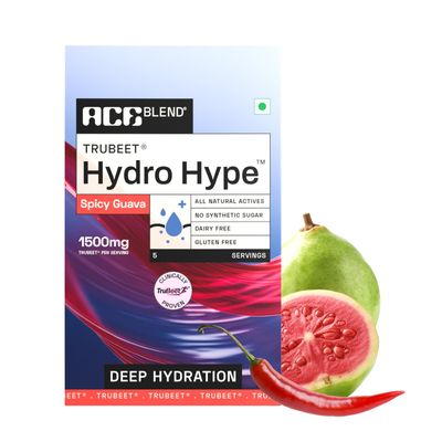 Ace Blend Hydro Hype (5 Sachets) | Energy & Blood Flow | Instant Hydration | Full-Spectrum Electrolytes | 100% Natural Beetroot Extract with Multi Vitamins & Minerals | Spicy Guava