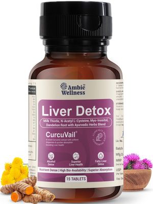 Ambic Wellness Liver Detox Supplement I Milk Thistle Tablet for Fatty Liver Detox I Clinically Researched Curcuvail acts as Liver Cleanser - 15 Tablet