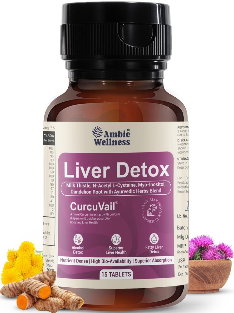 Ambic Wellness Liver Detox Supplement I Milk Thistle Tablet for Fatty Liver Detox I Clinically Researched Curcuvail acts as Liver Cleanser - 15 Tablet