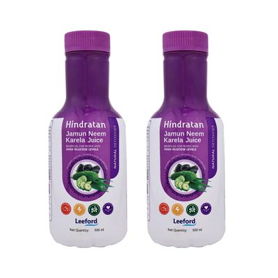 Hindratan Jamun Neem Karela Juice for Detoxification | Organic Juice for Blood Purifying & Lowering High Glucose Levels | Natural Gut Cleanser Pack of 2 (500 ml Each)
