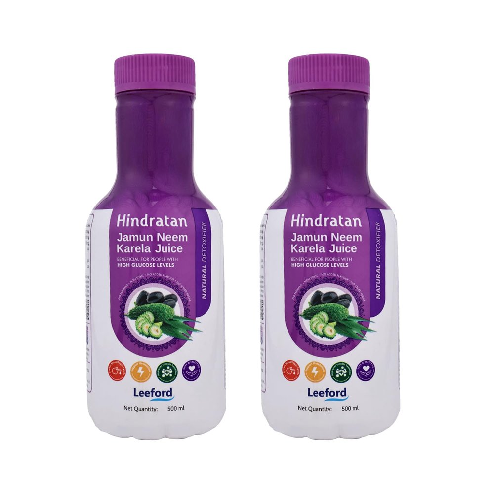 Hindratan Jamun Neem Karela Juice for Detoxification | Organic Juice for Blood Purifying & Lowering High Glucose Levels | Natural Gut Cleanser Pack of 2 (500 ml Each)