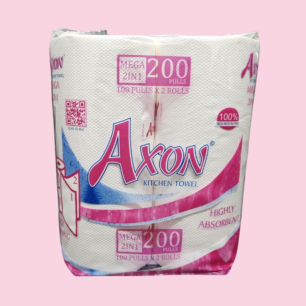Axon Mega Kitchen Paper Rolls 2ply 2in1 22x20cm 100 pulls x 2pc = 200 pulls
