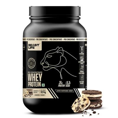 BeastLife Pro 100% Whey Protein Powder| 2 Lbs | Cookie & Cream | Muscle Growth & Recovery|Fast Absorbing, No Bloating |Ultrasorb Tech For Fast Digestion|NABL Lab Certified | 24g Protein, 5.3g BCAA