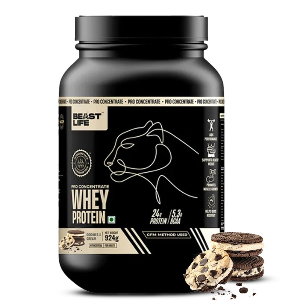 BeastLife Pro 100% Whey Protein Powder| 2 Lbs | Cookie & Cream | Muscle Growth & Recovery|Fast Absorbing, No Bloating |Ultrasorb Tech For Fast Digestion|NABL Lab Certified | 24g Protein, 5.3g BCAA