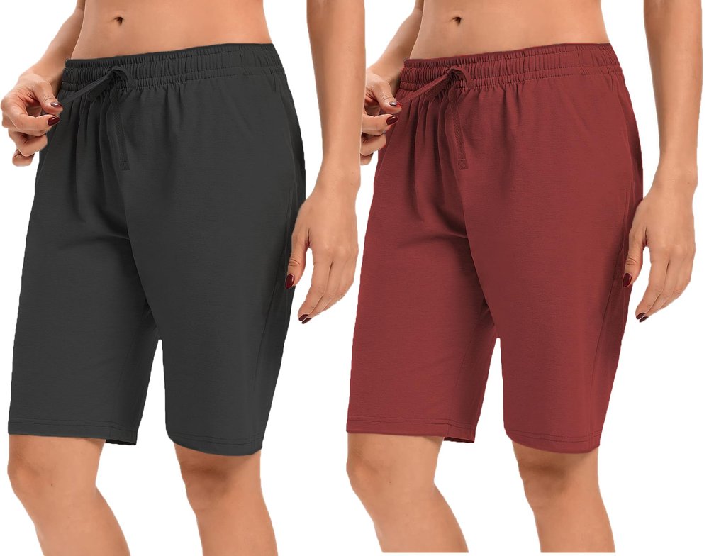 Women's Casual Cotton Shorts,Relaxedfit Shorts, Summer Shorts, Above Knee Length Shorts, Gym Shorts, Combo Shorts with Adjustable Waistband Pack of 2 (in, Alpha, S, 2, Black,Maroon)