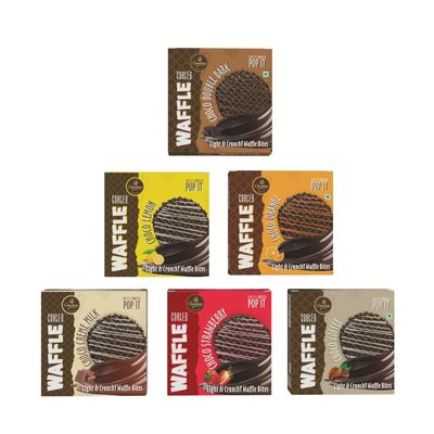 CHOCOLIAN BAKERS Chocolate Coated Waffle 100% Eggless | Crunchy & Light 6 Flavours | (Double Dark, Orange, Strawberry, Coffee, Milk, Lemon) | 3 Waffles Per Box, 360 Gram