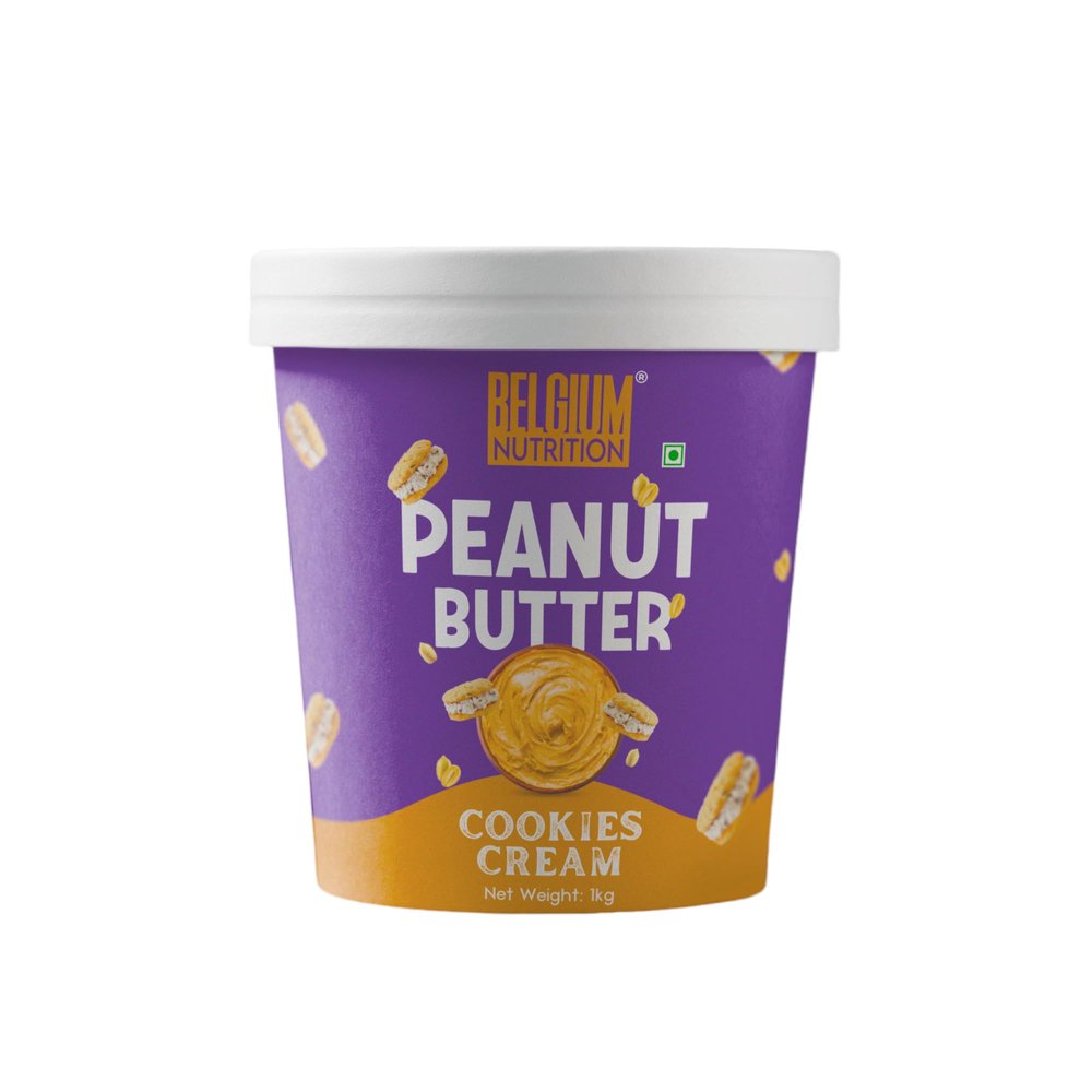Belgium Nutrition Creamy All-Natural Peanut Butter - 24g Protein & 5g Dietary Fiber, Made with Premium Roasted Nuts, No Added Sugar, Non-GMO, Gluten-Free, Smooth & Spreadable | Muscle Building | 6g Fiber | Pre & Post-Workout Snacks [1Kg, Cookies and 