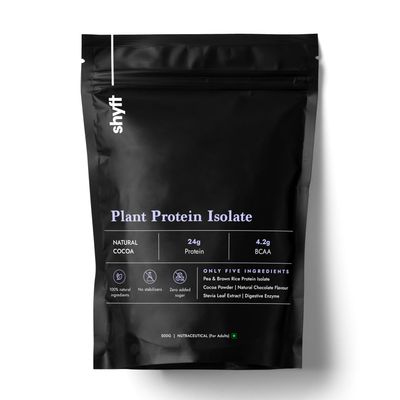 Shyft Plant Protein Isolate | Natural Cocoa - 500g | Pea & Rice Protein | 24g Protein, 4.2g BCAA | Easy to Digest | Complete Amino Acid Profile | Just 5 Natural Ingredients | No Chemicals | Chocolate